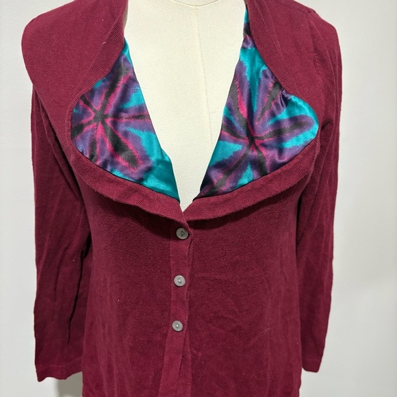 SOFT SURROUNDINGS Satin Lined Cardigan Sz XS Collared Floral Cotton Blend Red - Picture 2 of 11